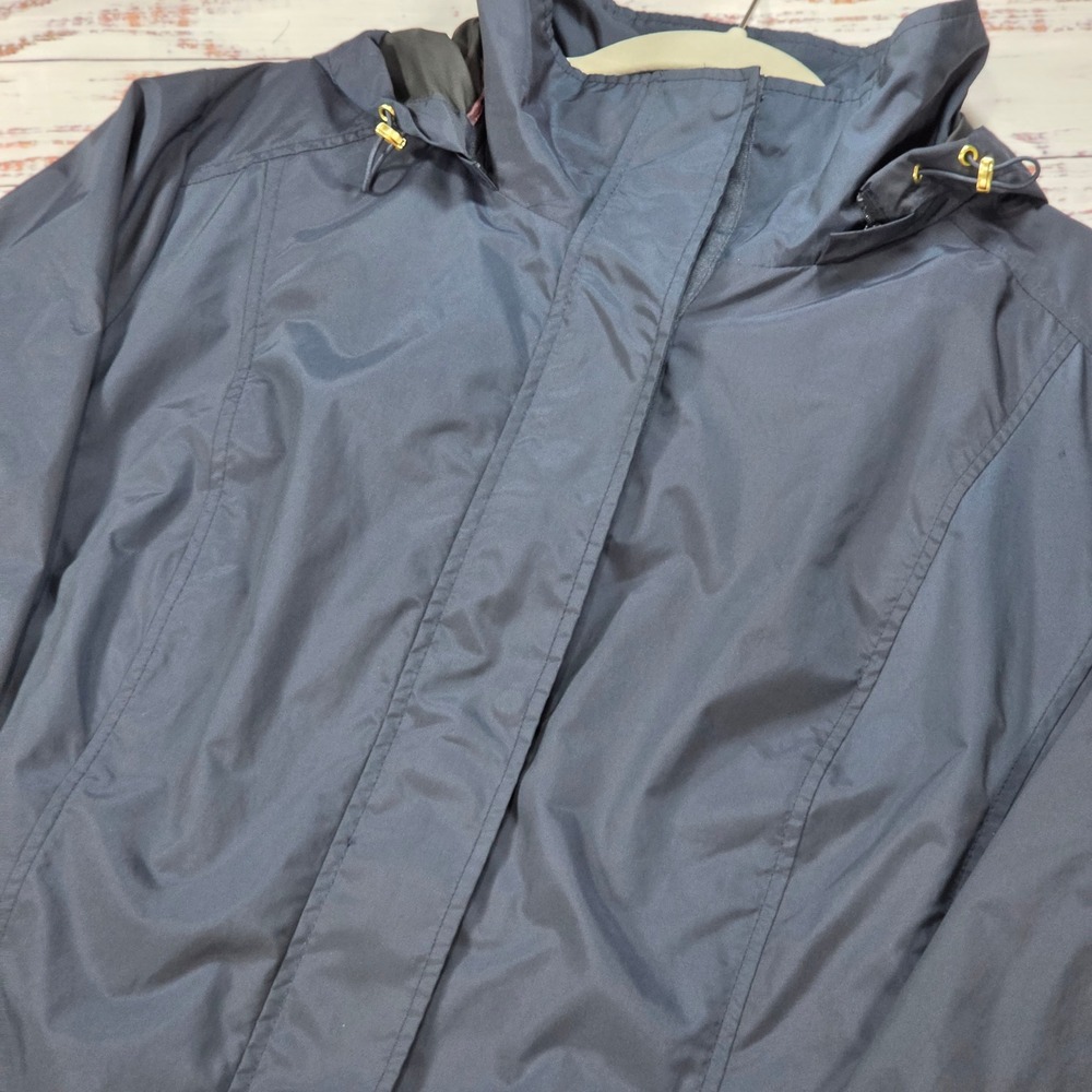 Cole Haan Rain Jacket Womens 2X Navy Excellent Detachable Hood Drawstring Waist